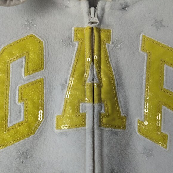 GAP Logo Pullover Silver Stars Fleece Hoodie Hooded Sweatshirt Girls Size L (10) - Picture 3 of 7